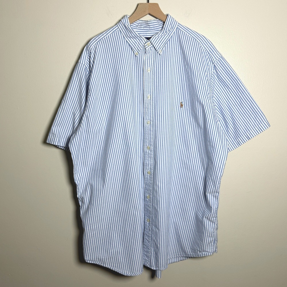 Ralph Lauren Mens 100% Cotton Button Down Shirt 2XLT Blue Striped Preppy Classic